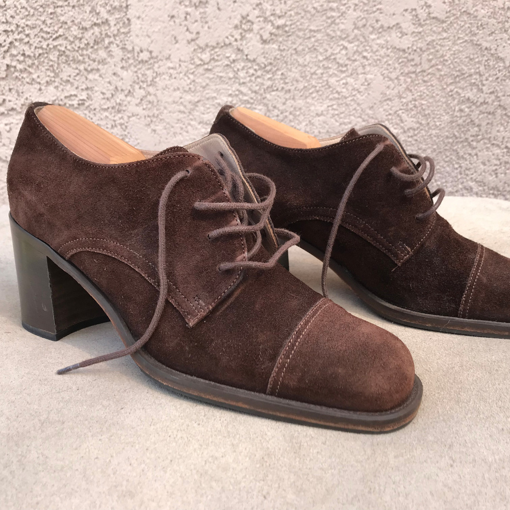 RARE: Vintage Joan Helpern suede stacked heels